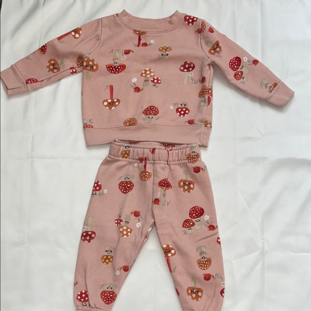 Pink Mushroom Print Kids Pajamas